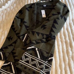 FRYE Women's Olive and Black Geometric Cardigan